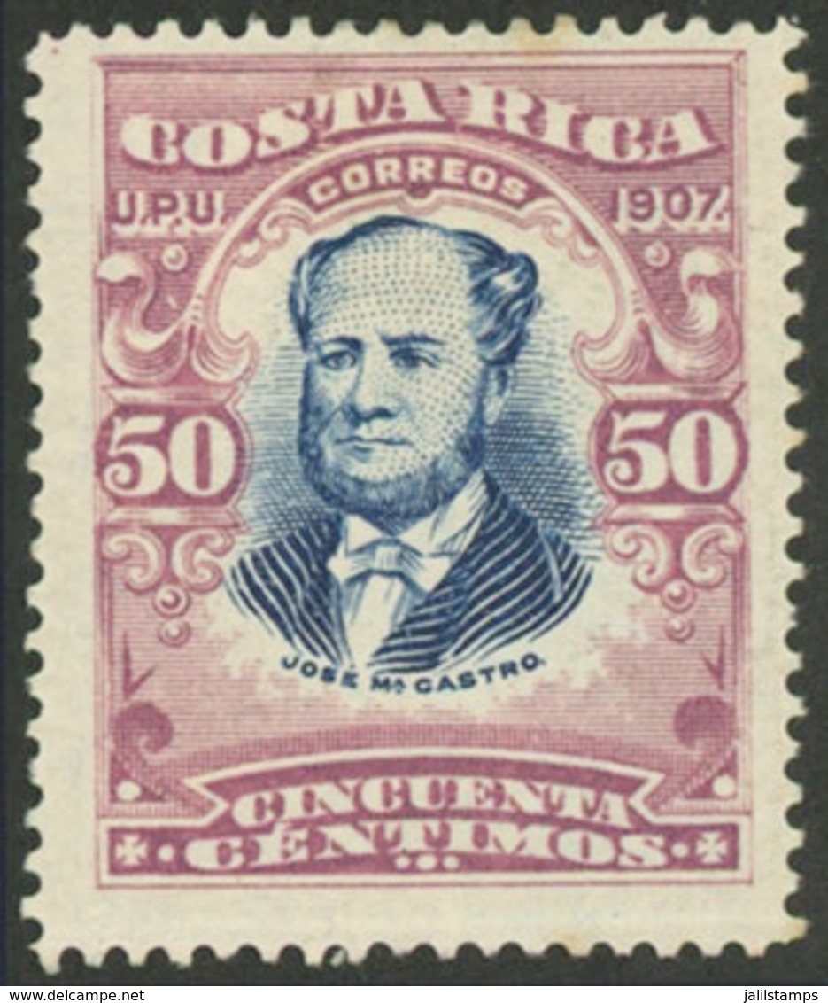 COSTA RICA: Sc.66a, 1907 50c. José Castro Perforation 14, Mint Original Gum, VF Quality! - Costa Rica