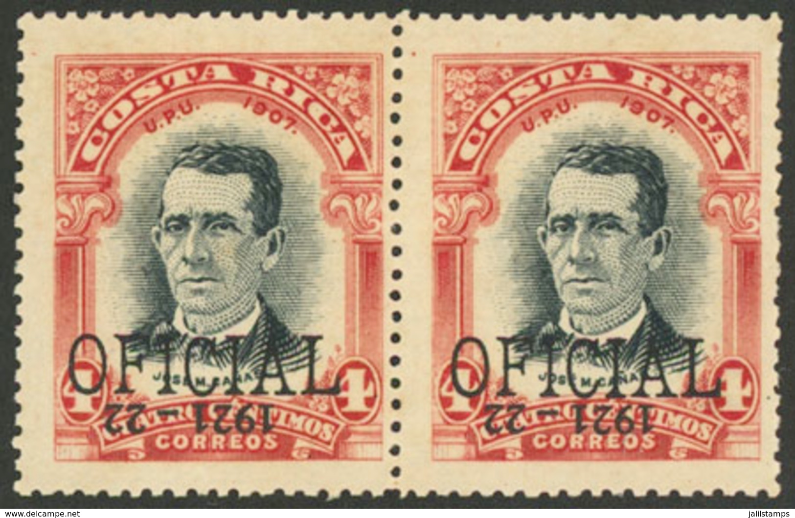 COSTA RICA: "Sc.O60, Pair With INVERTED ""1921 - 22"" Overprint, MNH, VF Quality!" - Costa Rica