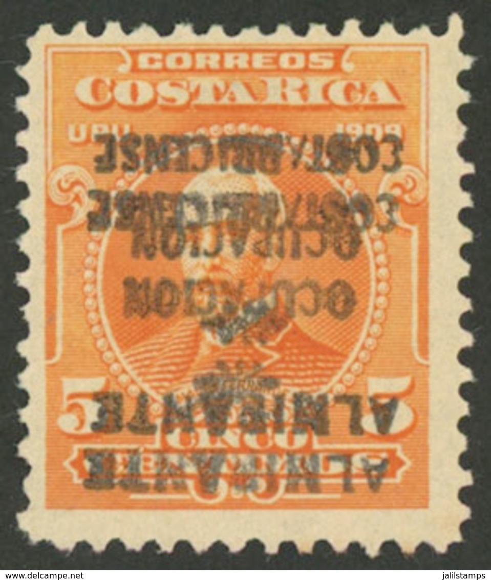 COSTA RICA - ALMIRANTE: 1921 Stamp With Double Inverted Overprint, Mint Without Gum, VF Quality! - Costa Rica