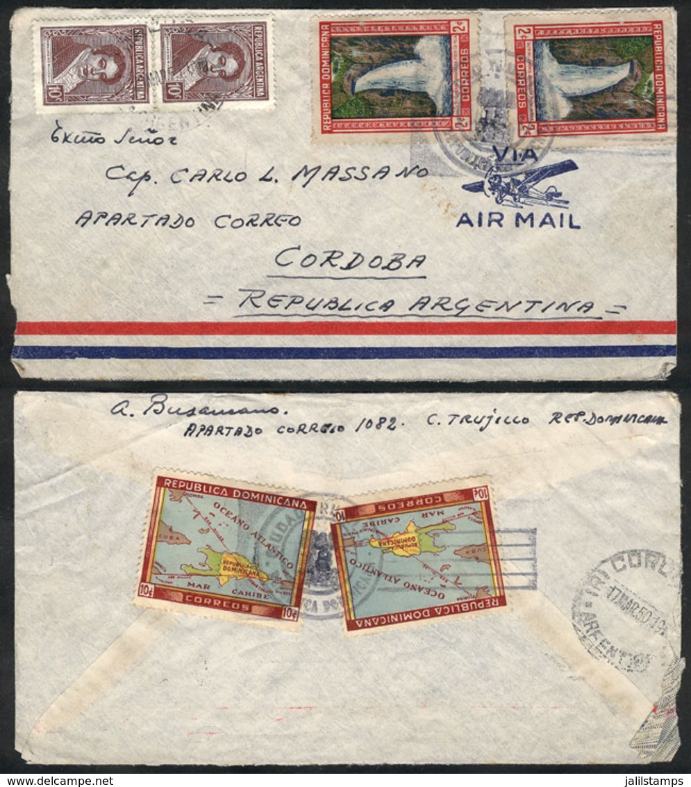 DOMINICAN REPUBLIC: MIXED POSTAGE: Airmail Cover Sent To Argentina On 8/MAR/1950 Franked With 24c. + Argentina Stamps Fo - Dominicaine (République)