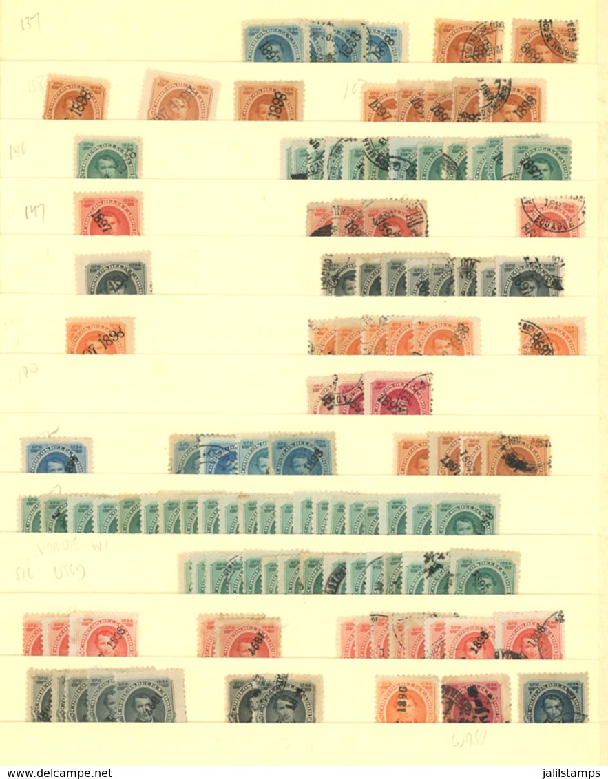 ECUADOR: 1894/5 Issues (Rocafuerte), Attractive Stock Of Large Number Of Used And Mint Stamps (many MNH), Also Overprint - Ecuador