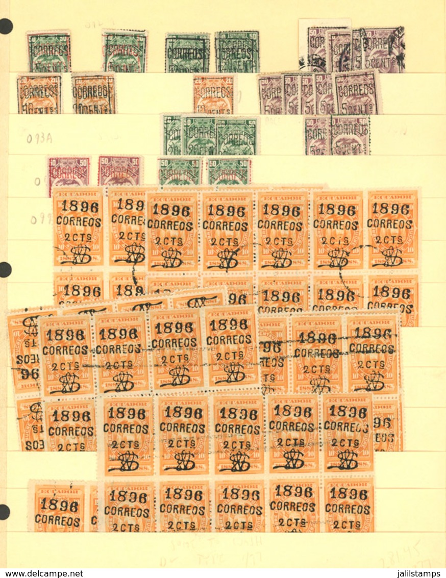 ECUADOR: Revenue Stamps Overprinted For Postal Use, Revenue-postage Stamps, Telegraph Stamps, Etc.: Stock Of Several Hun - Ecuador