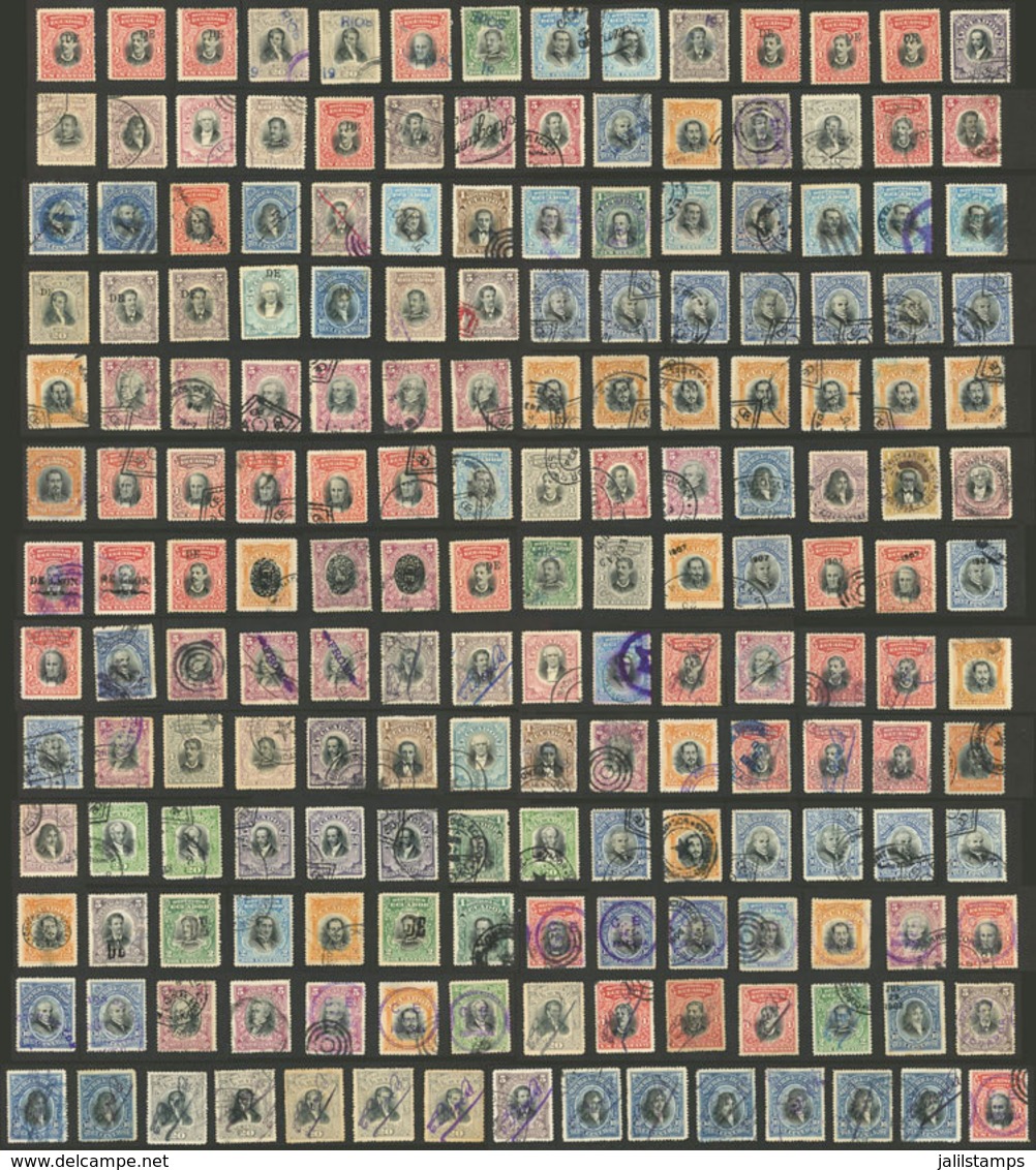 ECUADOR: Large Number Of Stamps From The 1902 Issue With Official CONTROL MARKS, Most Used And Of Very Fine Quality, Ver - Ecuador