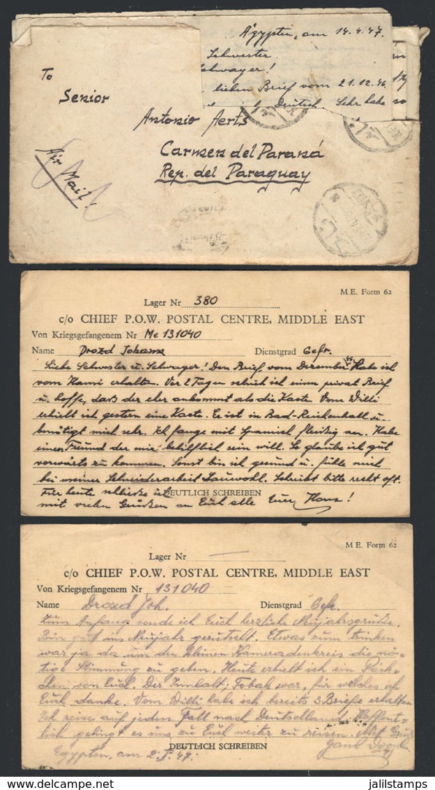 EGYPT: 2 Cards And 1 Cover With Thick Correspondence (but The Postage Was Cut Out) Sent In 1947 By German Prisoners Of W - Lettres & Documents