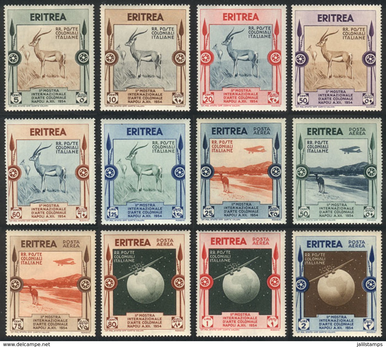 ERITREA: Sc.175/180 + C1/C6, 1934 Animals, Etc., Cmpl. Set Of 12 Values, Mint Lightly Hinged, Fine To VF Quality! - Eritrea