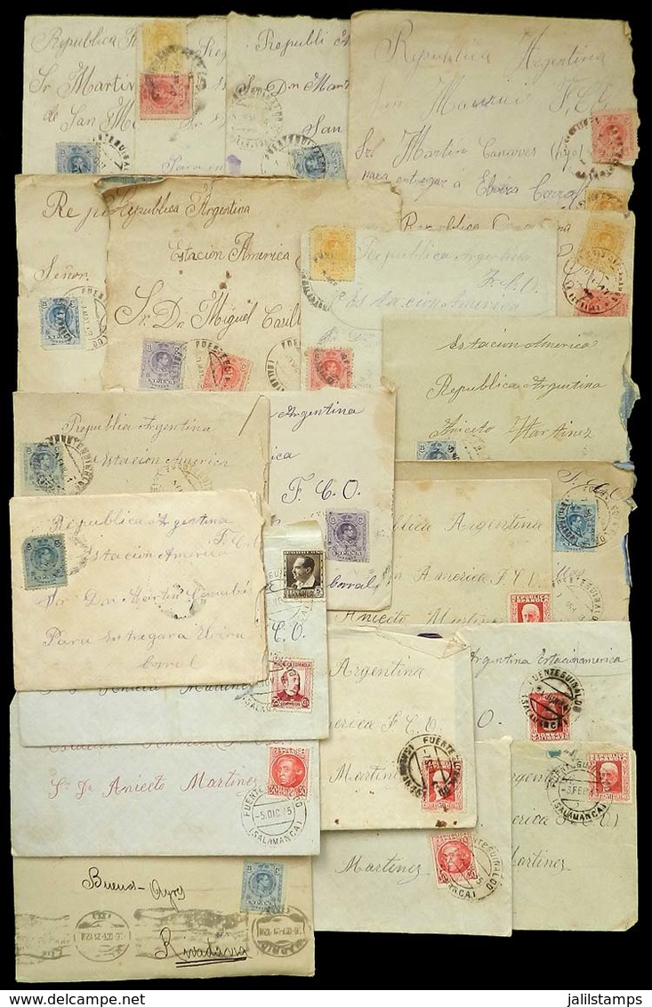 SPAIN: 108 Covers (most With Original Letters Included) Sent Between 1913 And 1936 From FUENTEGUINALDO (Salamanca) To Ar - Covers & Documents