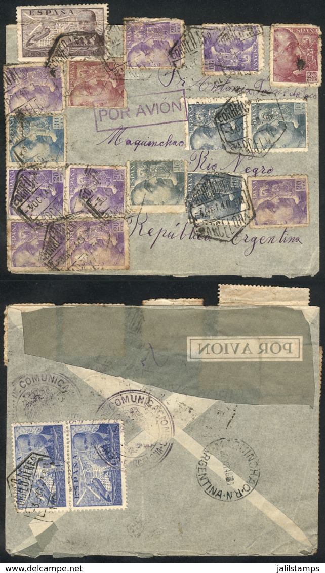 SPAIN: Airmail Cover Sent From Barcelona To Argentina On 30/OC/1940 With Colorful Postage Of 6.50Pts., With Defect (miss - Covers & Documents