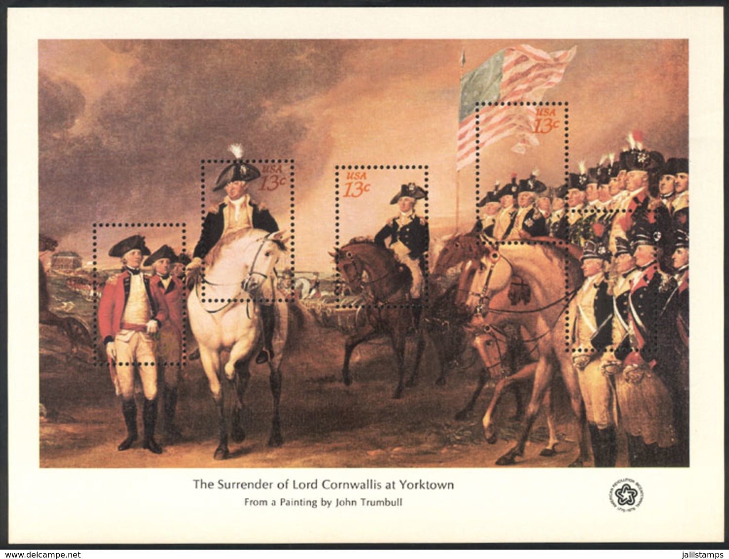 UNITED STATES: "Sc.1686g, 1976 Souvenir Sheet With 5 Stamps, Painting ""The Surrender Of Lord Cornwallis At Yorktown"",  - Other & Unclassified