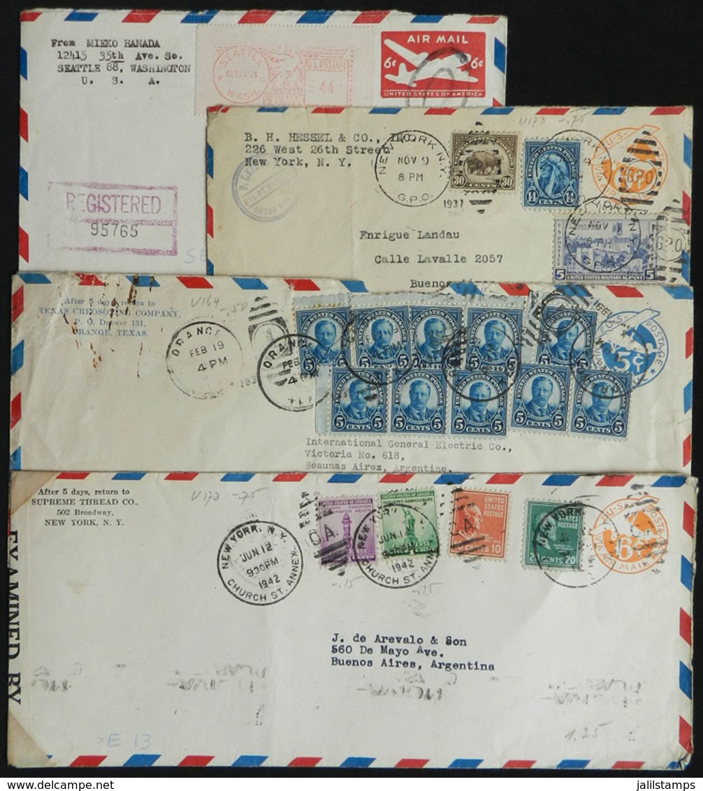 UNITED STATES: 4 Airmail Covers Sent To Argentina, Nice Frankings! - Postal History