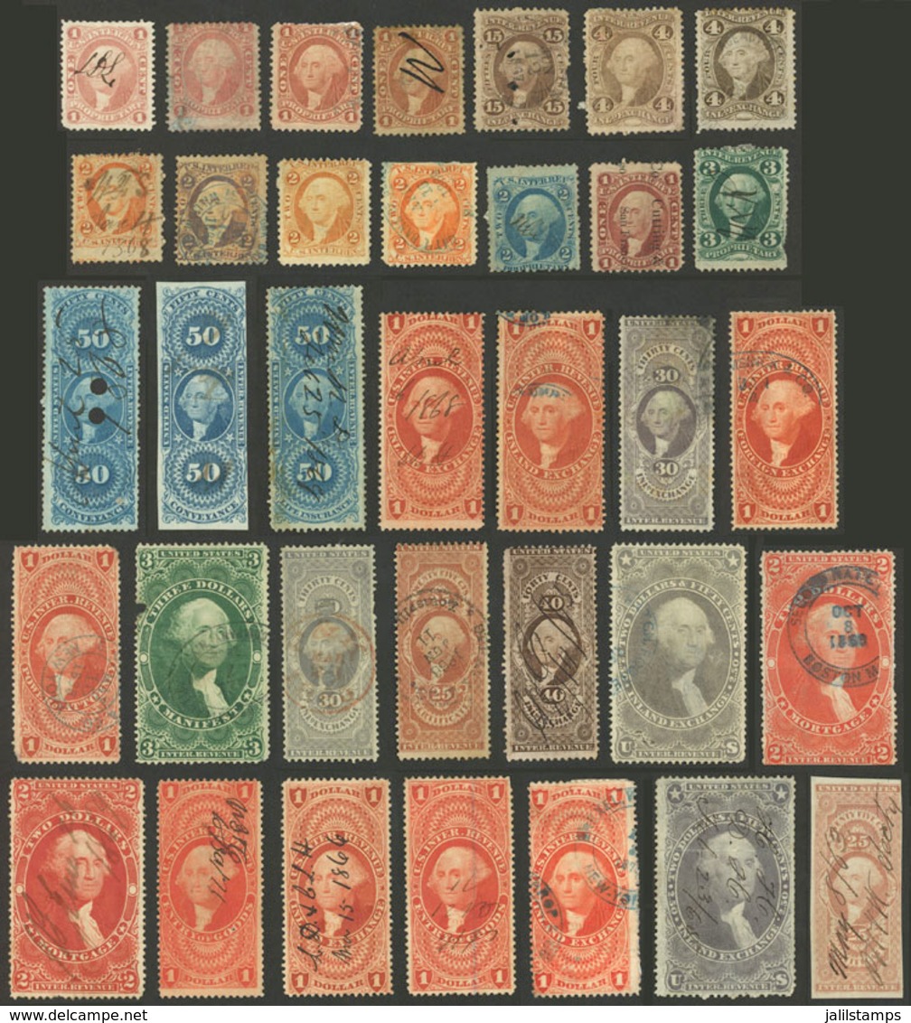 UNITED STATES: Several Dozens Old Revenue Stamps, Fine To VF General Quality (some With Minor Defects), Very Interesting - Revenues