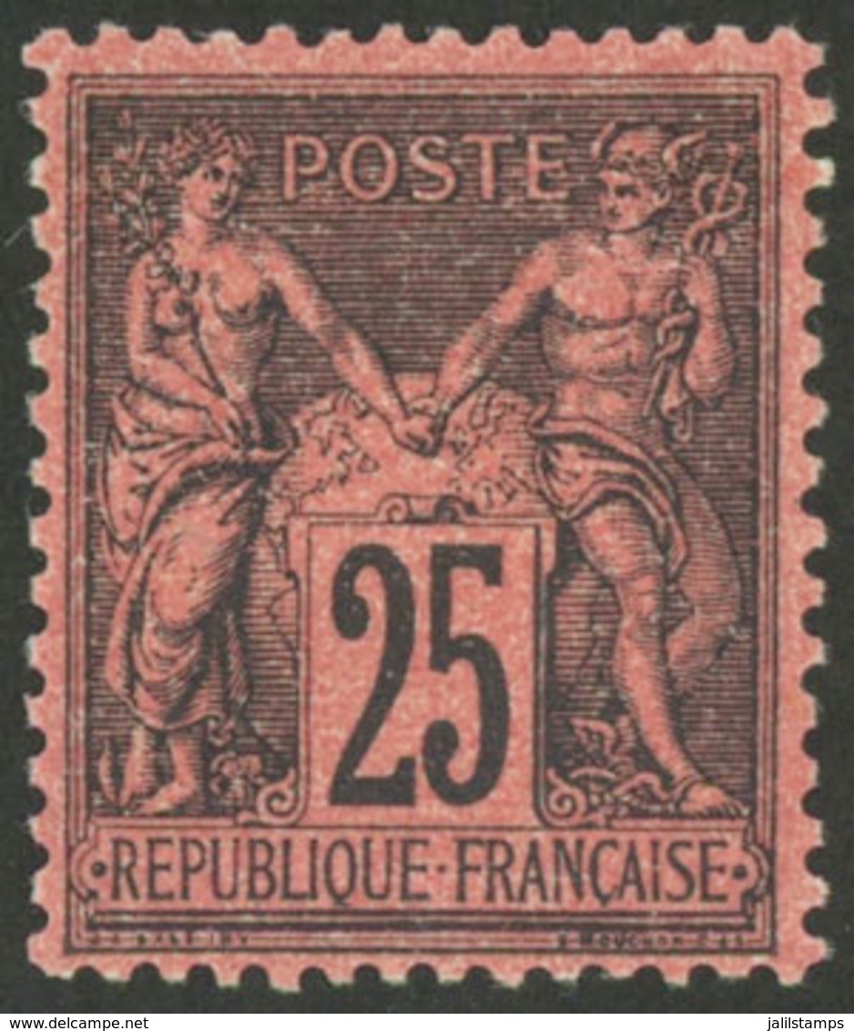 FRANCE: Yvert 91, 1877/80 25c. Black On Red, Lightly Hinged, Very Fine Quality, Catalog Value Euros 1,500 - Other & Unclassified