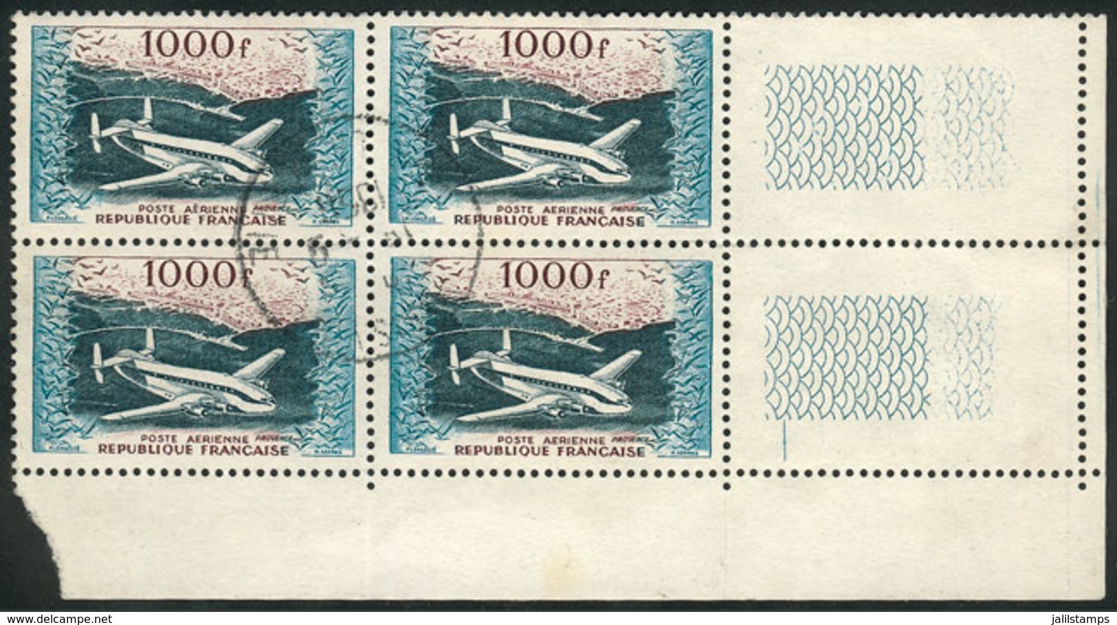 FRANCE: Yvert 33, 1954 1000Fr., Corner Block Of 4, Used, VF Quality! - Autres & Non Classés