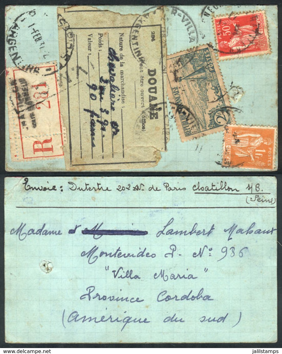FRANCE: Label Of A Registered Parcel Post Sent From Chatillon Sun B. To Argentina In JA/1931, Interesting! - Andere & Zonder Classificatie