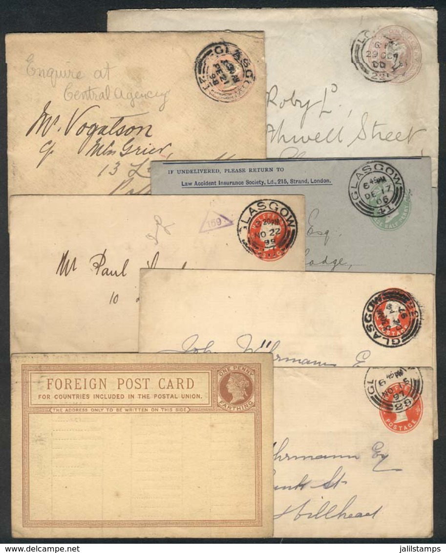 GREAT BRITAIN: 6 Stationery Covers Used Between 1898 And 1906, Most With Glasgow Postmark + 1 Postal Card With Interesti - ...-1840 Voorlopers
