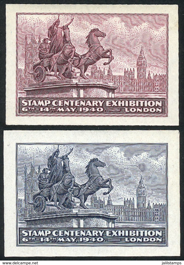 GREAT BRITAIN: "2 Proofs Of Cinderellas Or Labels For The Stamp Centenary Exhibition Of London 1940, Printed By Waterlow - Autres & Non Classés
