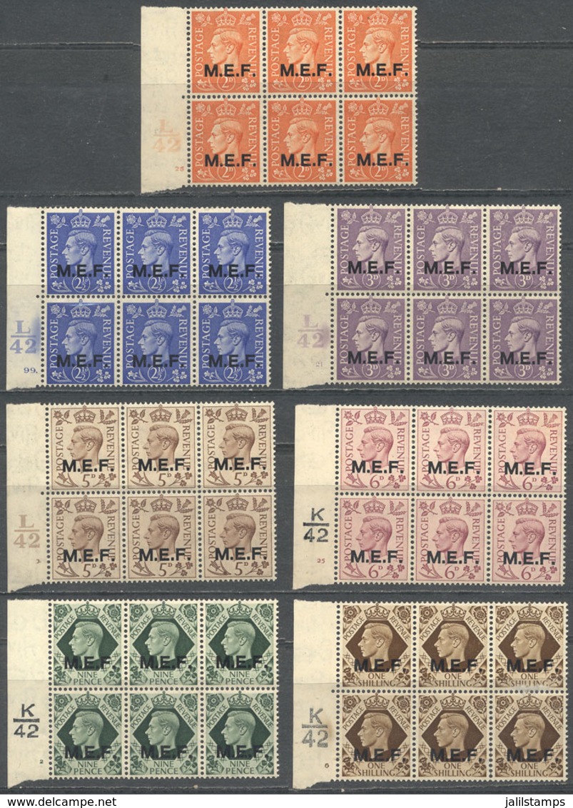 GRAN BRETAÑA - M.E.F.: Lot Of Several Stamps In Blocks Of 6 With Sheet Margins With Interesting Inscriptions, MNH, VF Qu - Andere & Zonder Classificatie