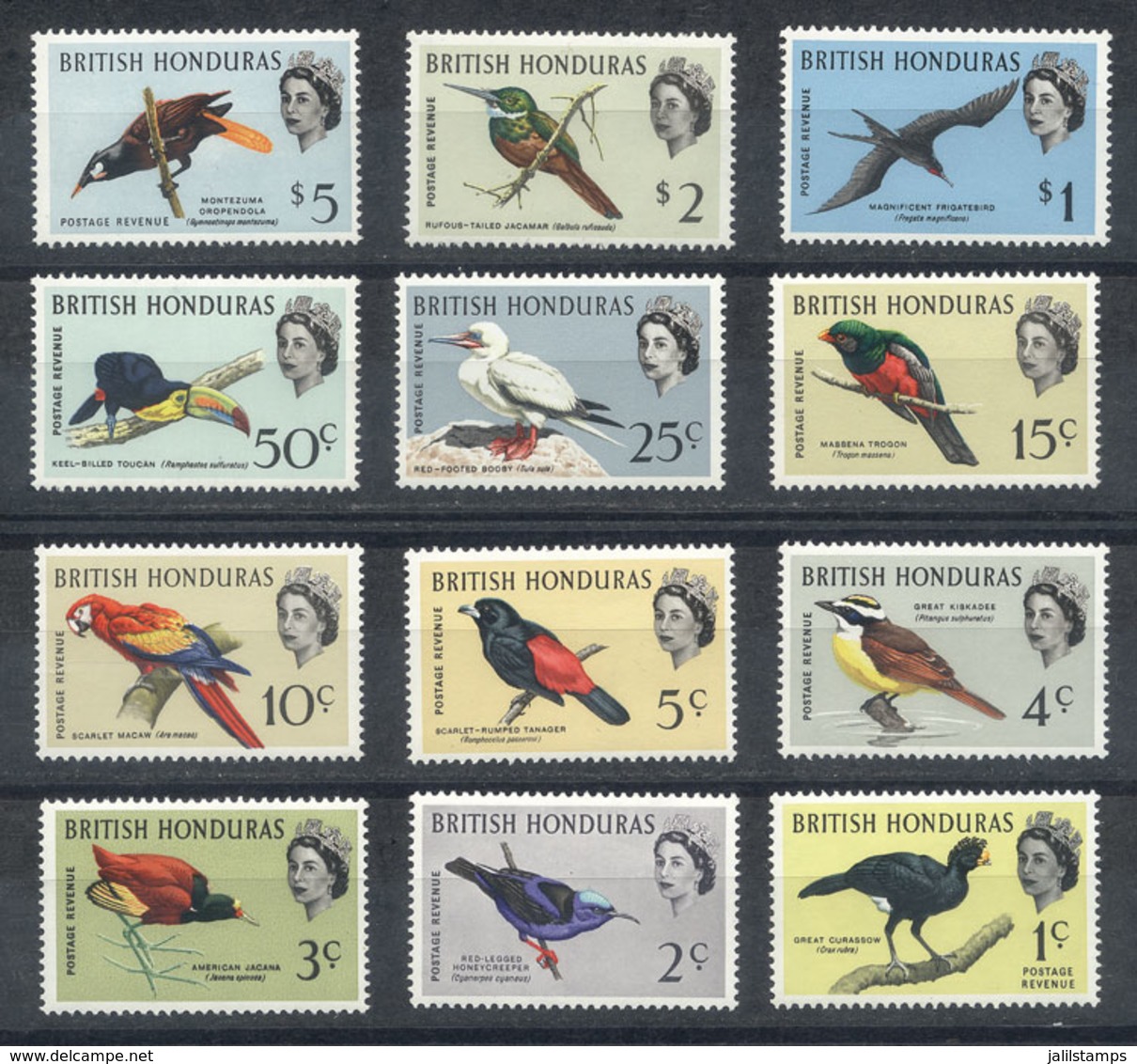 BRITISH HONDURAS: Sc.167/178, 1962 Birds, Complete Set Of 12 Values, Never Hinged, Excellent Quality, Catalog Value US$8 - Brits-Honduras (...-1970)