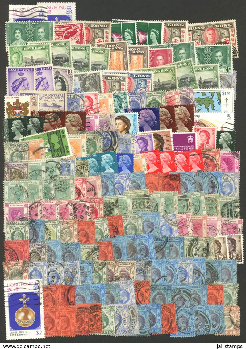 HONG KONG: Lot Of Many Old Stamps (+ Some Modern), Used, Perfect To Look For Varieties And Scarce Cancels, Very Fine Gen - Andere & Zonder Classificatie