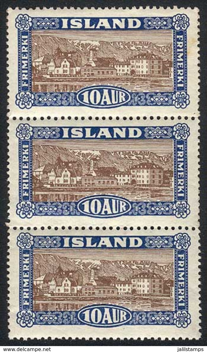 ICELAND: Yvert 116, Vertical Strip Of 3, Never Hinged, The Top Stamp With Light Stain Points, The Rest Excellent, Catalo - Unused Stamps