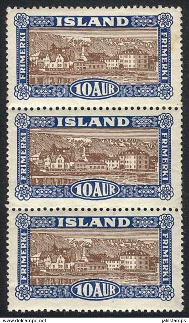 ICELAND: Yvert 116, Vertical Strip Of 3, Never Hinged, The Top Stamp With Light Stain Points, The Rest Excellent, Catalo - Neufs