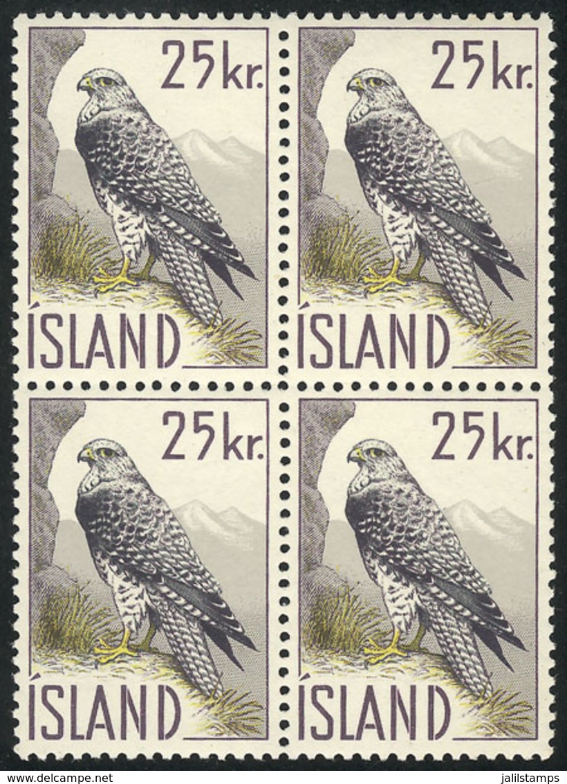 ICELAND: Sc.323, 1959/60 25Kr. Gyrfalcon, MNH Block Of 4, VF Quality! - Ongebruikt