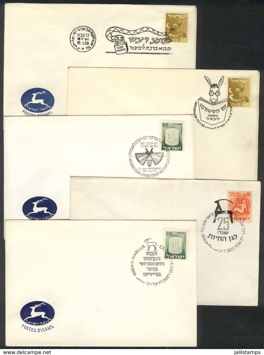 ISRAEL: 5 Covers Of Years 1958/1966 With Thematic Postmarks TOPIC FAUNA, VF Quality! - Verzamelingen & Reeksen
