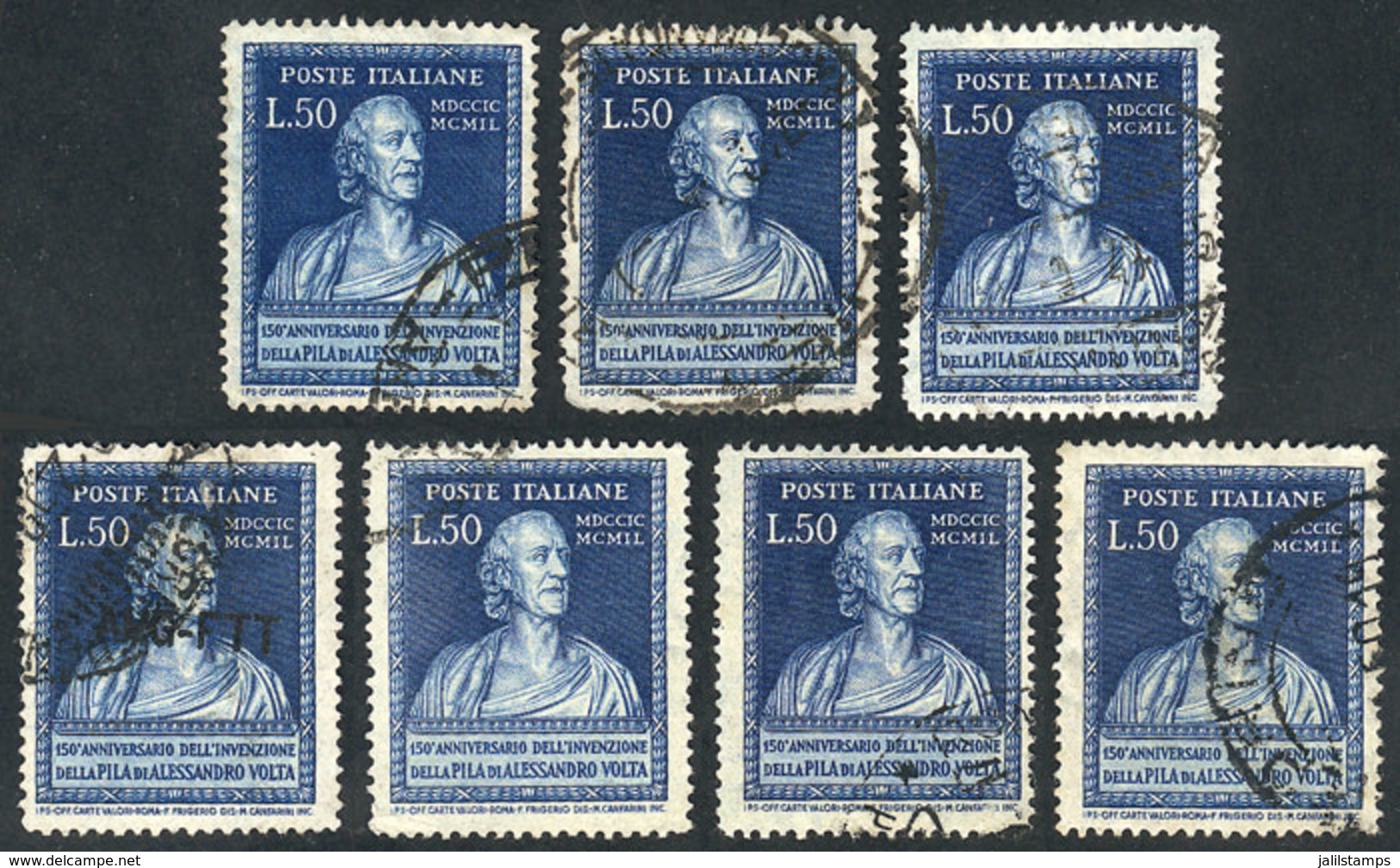 ITALY: Yvert 550, 1949 Volta 50L., 7 Used Examples Of VF Quality, Catalog Value Euros 259 - Zonder Classificatie