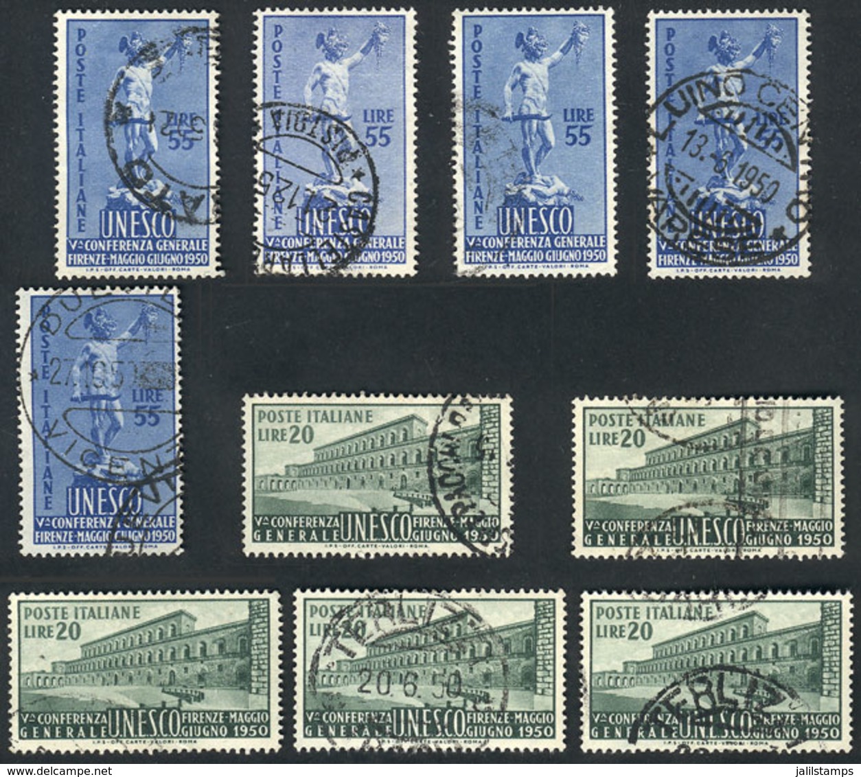 ITALY: Yvert 556/557, 1950 UNESCO, 5 Used Sets, VF Quality, Catalog Value Euros 115 - Unclassified