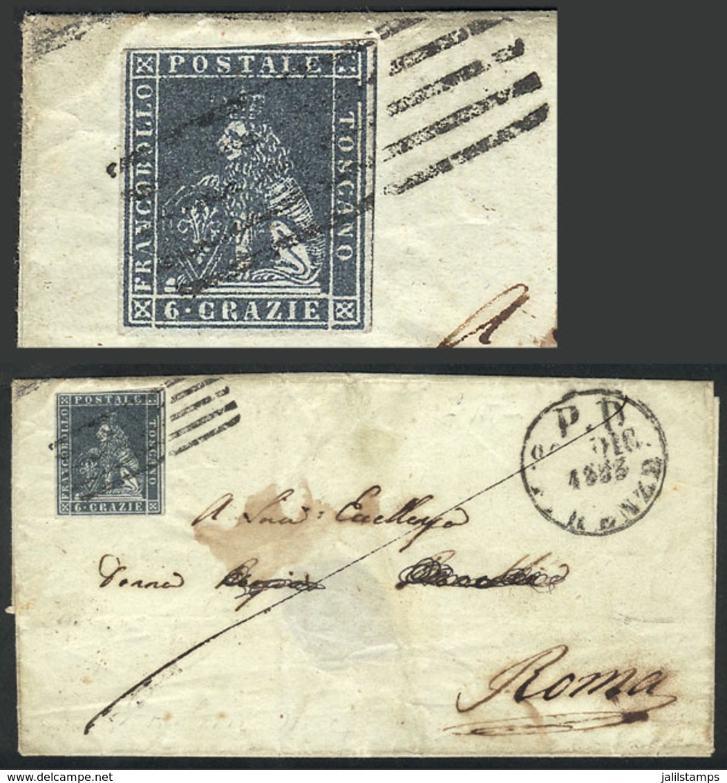 ITALY: Folded Cover Sent From Firenze To Roma On 20/DE/1853, Franked By Sc.7 Of Toscana (3 Ample Margins, Just At Top),  - Andere & Zonder Classificatie
