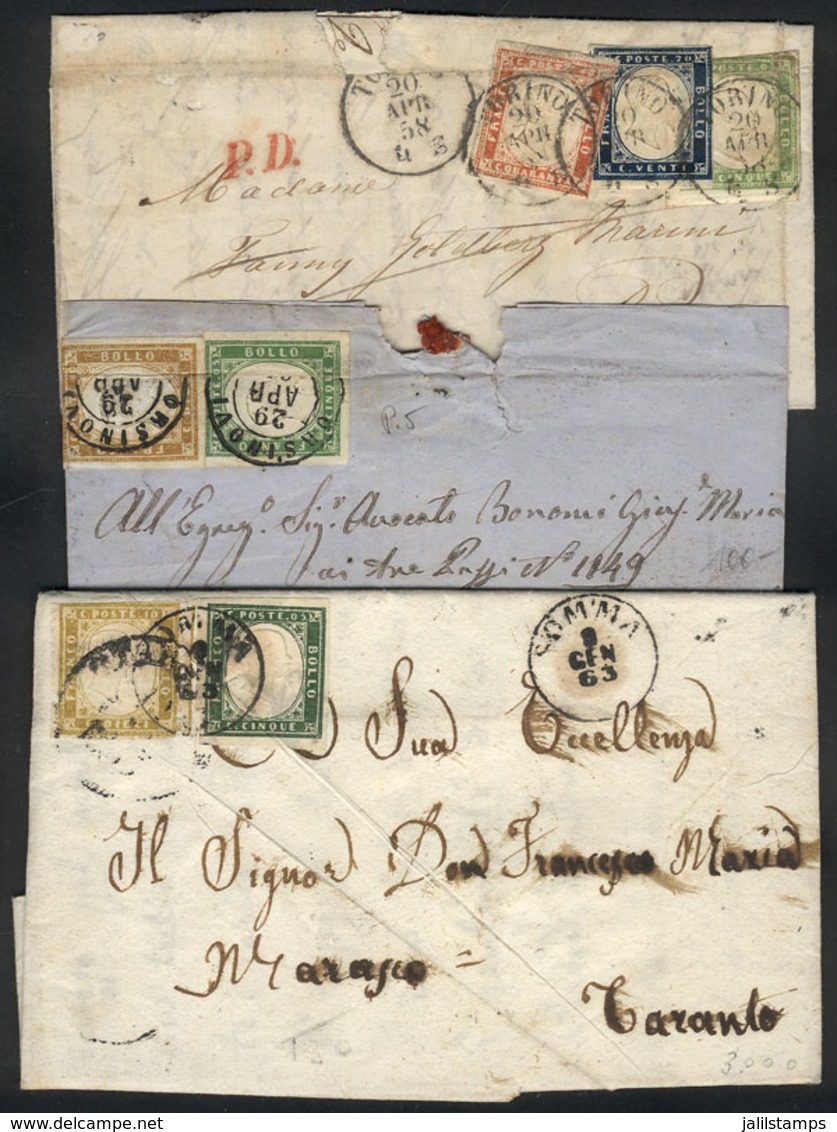 ITALY: 3 Letters Or Folded Covers Used Between 1858 And 1863, Franked With Nice Combinations Of Sardiania Stamps, Very A - Other & Unclassified