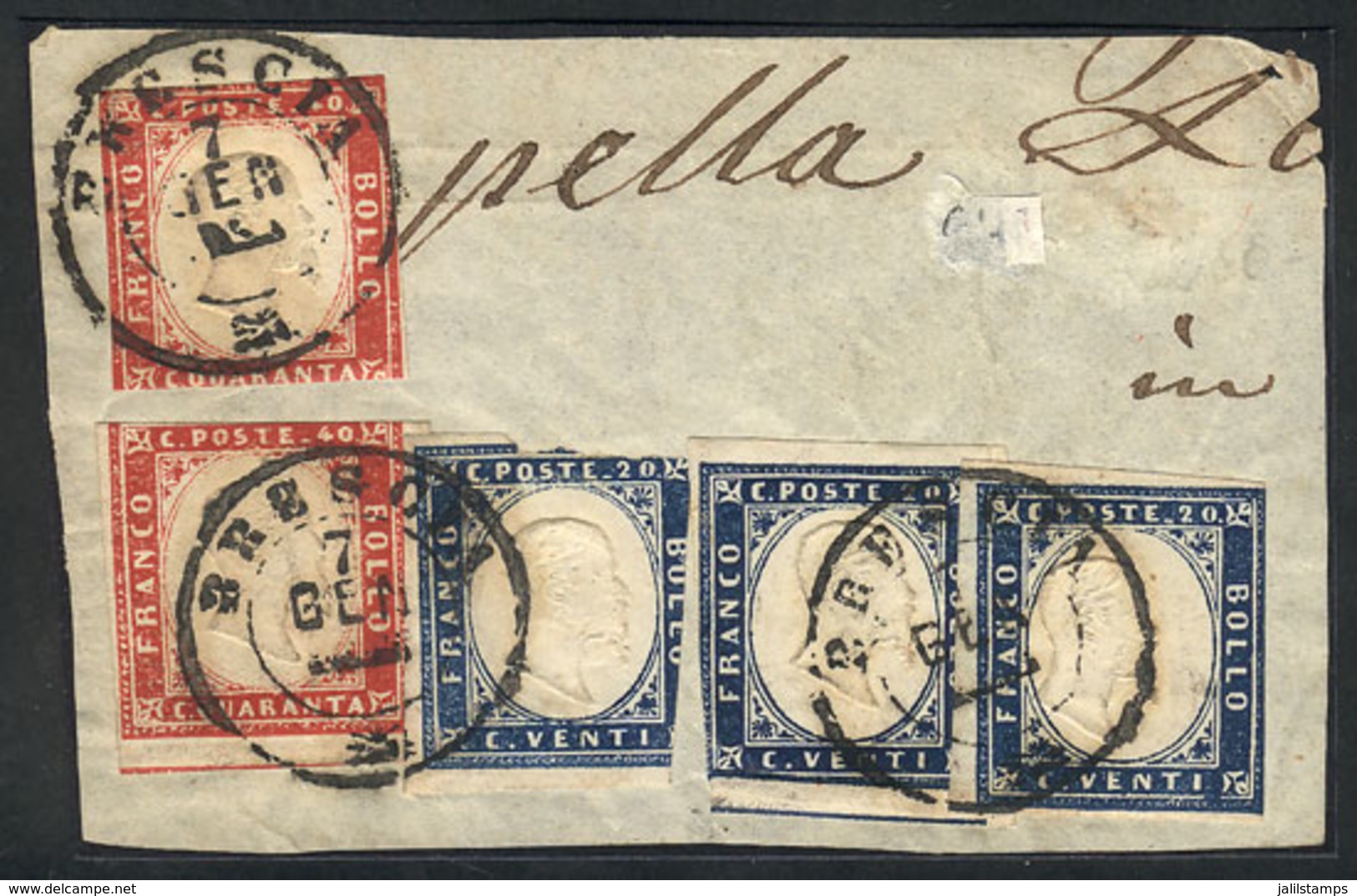 ITALY: Fragment Of A Folded Cover Posted In Brescia, Franked By Sc.12 X3 + Sc.13 X2 Of Sardinia, Total Postage 1L. 40c., - Andere & Zonder Classificatie