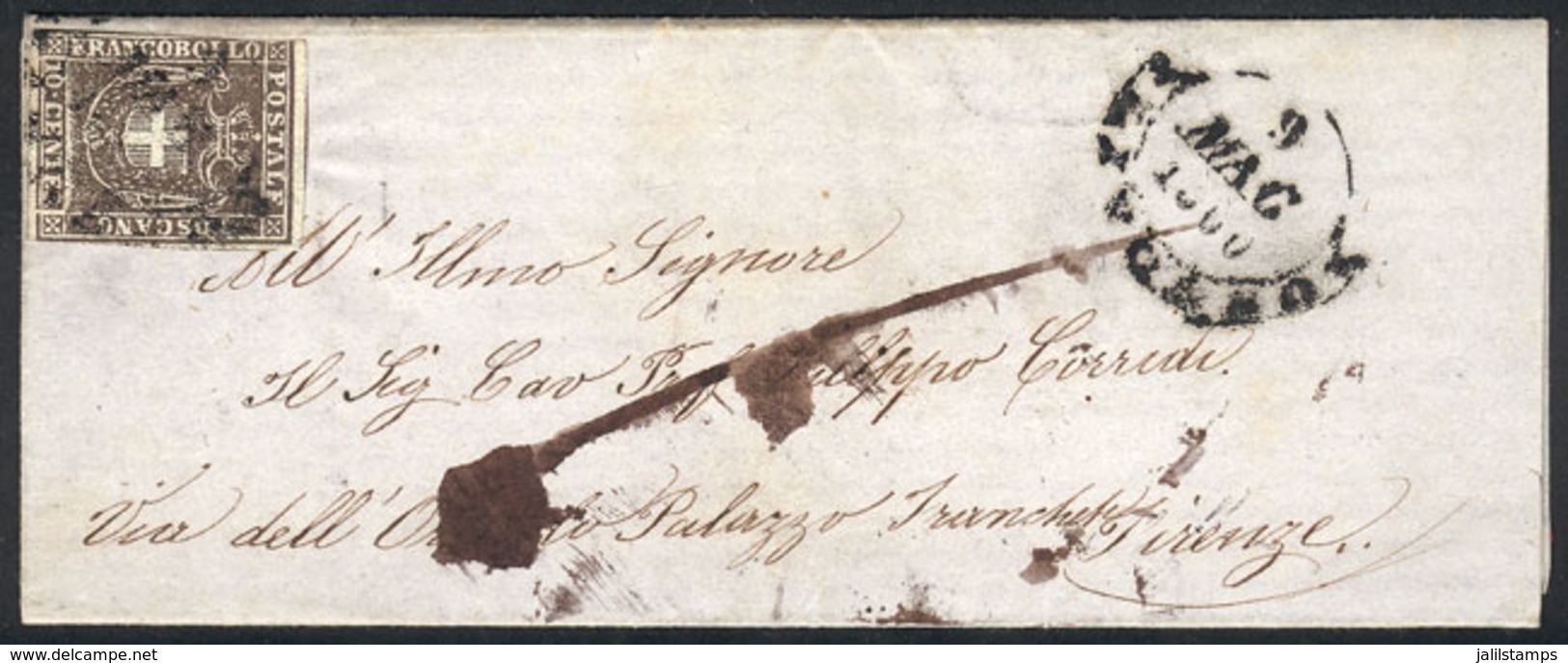 ITALY: Entire Letter Sent From Livorno To Firenze On 9/MAY/1860, Franked By Sc.19 Of Toscana, Very Nice, Scott Catalog U - Other & Unclassified