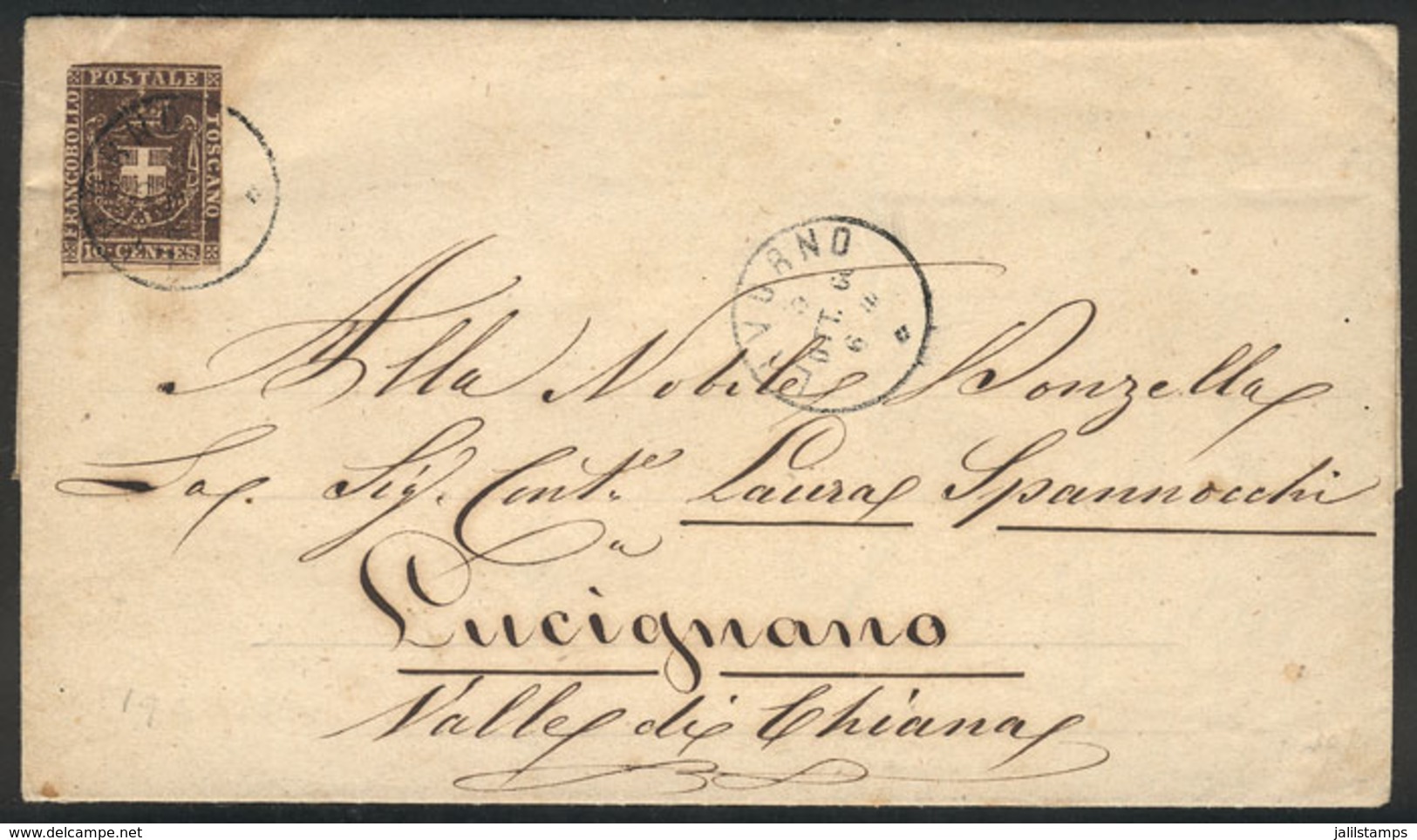 ITALY: Entire Letter Sent From Livorno To Lucignano On 3/OC/1860, Franked By Sc.19 Of Toscana (short Margins), Very Fres - Other & Unclassified