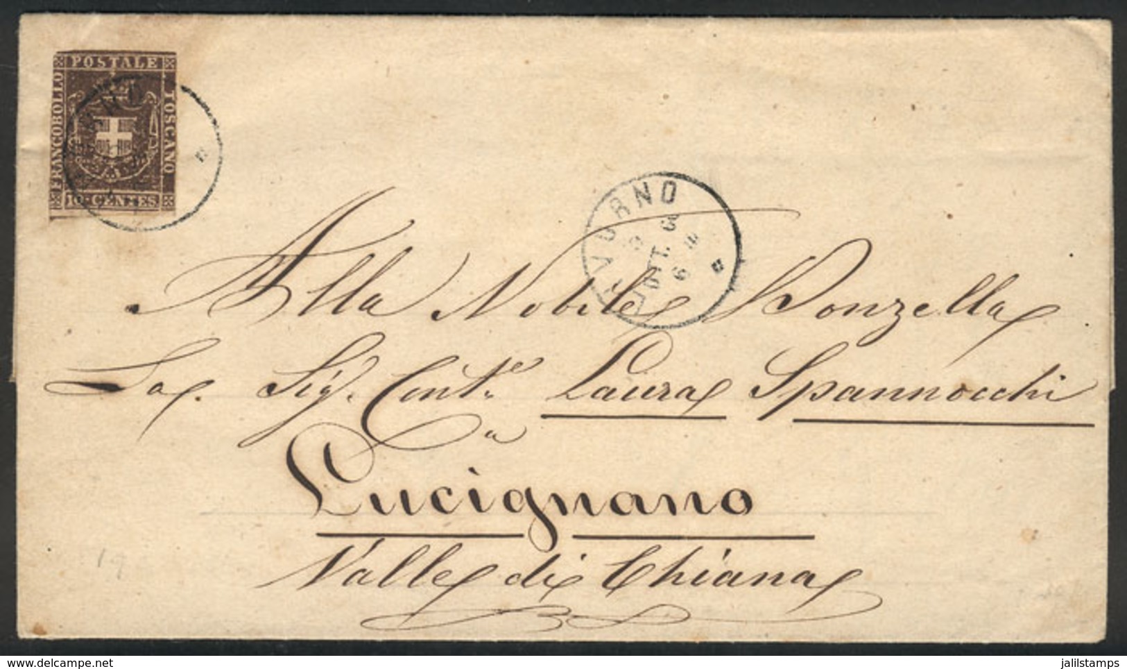 ITALY: Entire Letter Sent From Livorno To Lucignano On 3/OC/1860, Franked By Sc.19 Of Toscana (short Margins), Very Fres - Andere & Zonder Classificatie