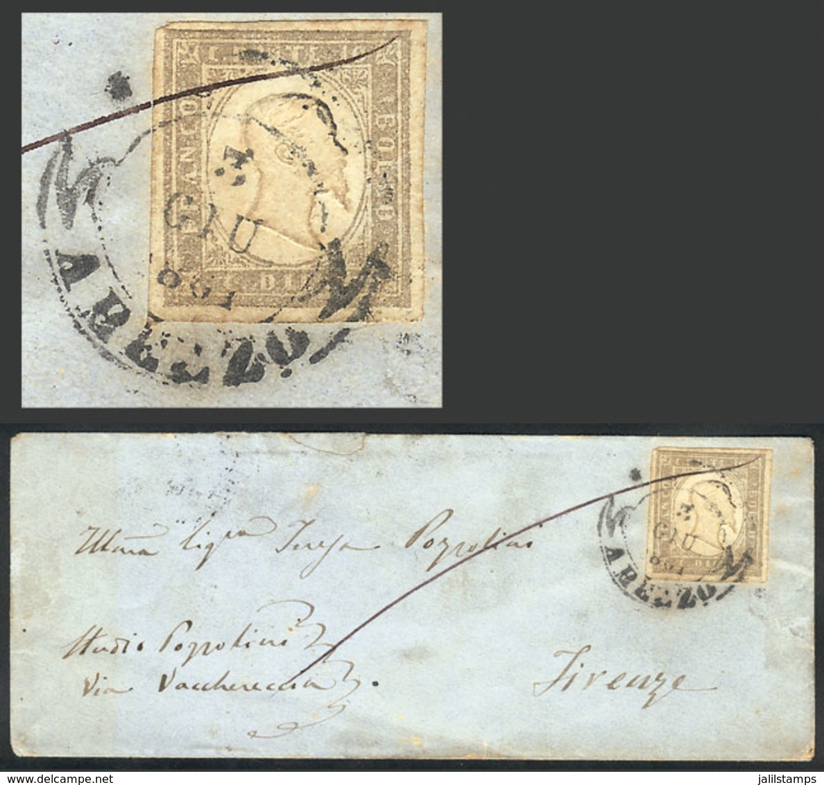 ITALY: Cover Sent From Arezzo To Firenze On 3/JUN/1861, Franked By Sc.11g Of Sardinia (10c. Gray), Very Nice, Catalog Va - Other & Unclassified