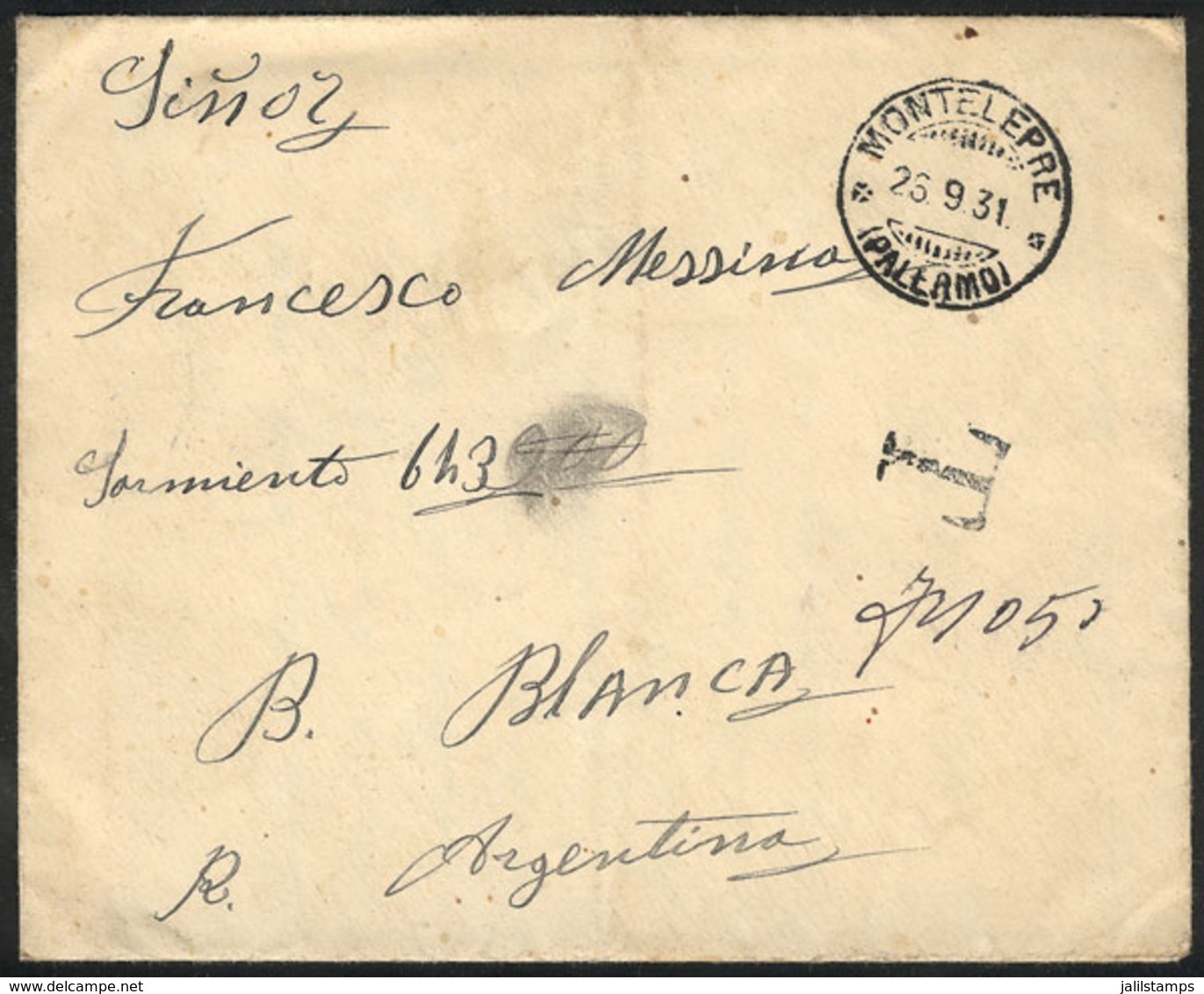 ITALY: Cover (with Original Content Included) Sent STAMPLESS From MONTELEPRE To Argentina On 26/SE/1931, With Several Du - Autres & Non Classés