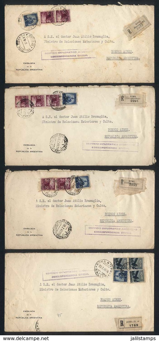 ITALY: 4 DIPLOMATIC Covers Sent By Registered Mail To Argentina In 1946, Very Interesting! - Sonstige & Ohne Zuordnung