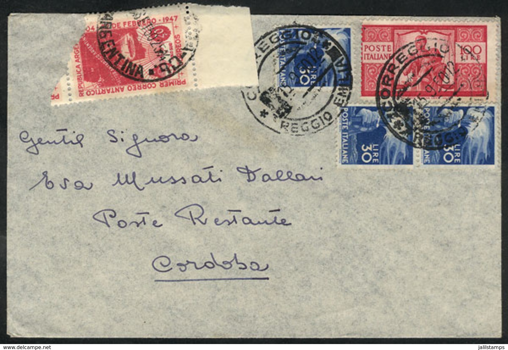 ITALY: Spectacular Mixed Postage: Airmail Cover Sent From Correggio To Argentina On 15/SE/1950 Franked With 190L. That I - Autres & Non Classés