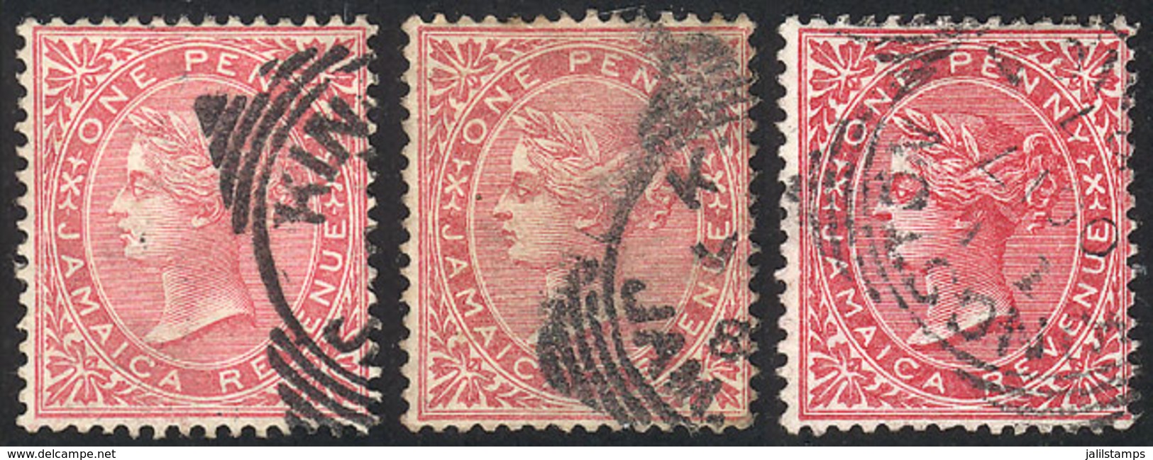 JAMAICA: Yvert 3, 1878 1p. Rose With Crown CA Sideways Wmk, Used, VF Quality! - Jamaica (...-1961)