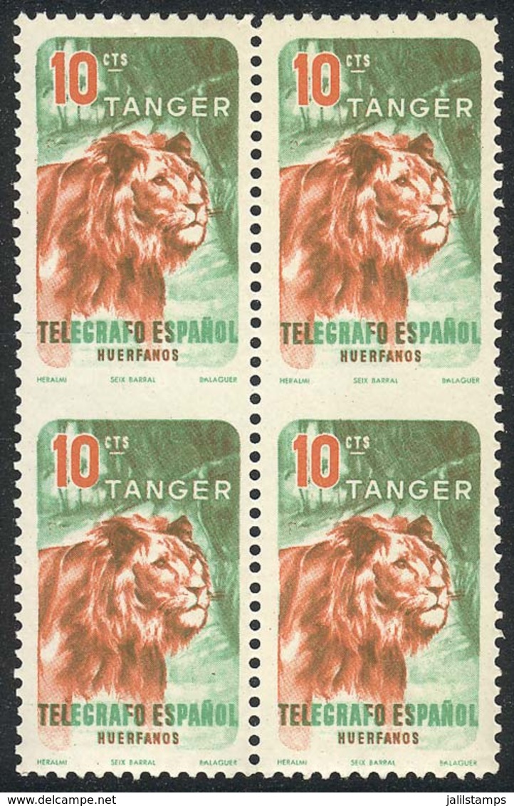 SPANISH MOROCCO: 10c. LION, Block Of 4 With Variety IMPERFORATE Horizontally In The Middle, Excellent Quality. - Maroc Espagnol