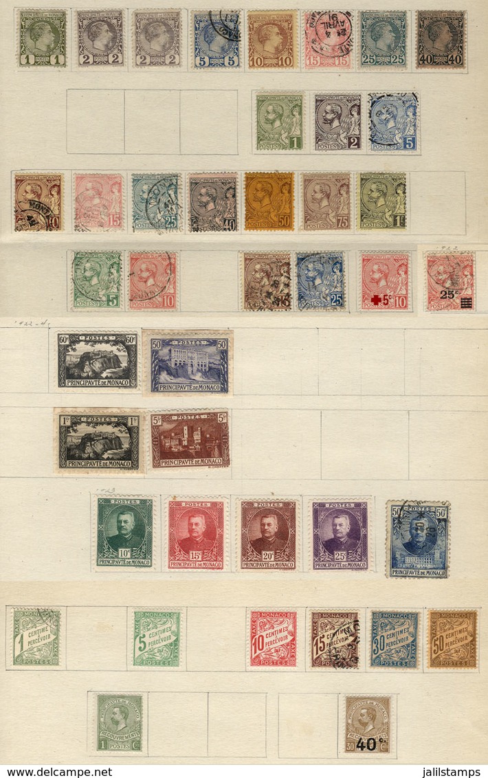 MONACO: Lot Of Stamps On Old Album Pages, Including Good Values And Scarce Stamps. Mixed Quality (from Defects To VF), I - Verzamelingen & Reeksen