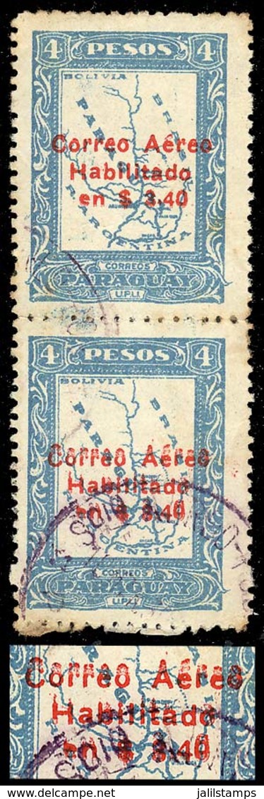 PARAGUAY: Sc.C5, Vertical Pair, The Lower Stamp With DOUBLE OVERPRINT Variety, VF Quality, Very Rare! - Paraguay