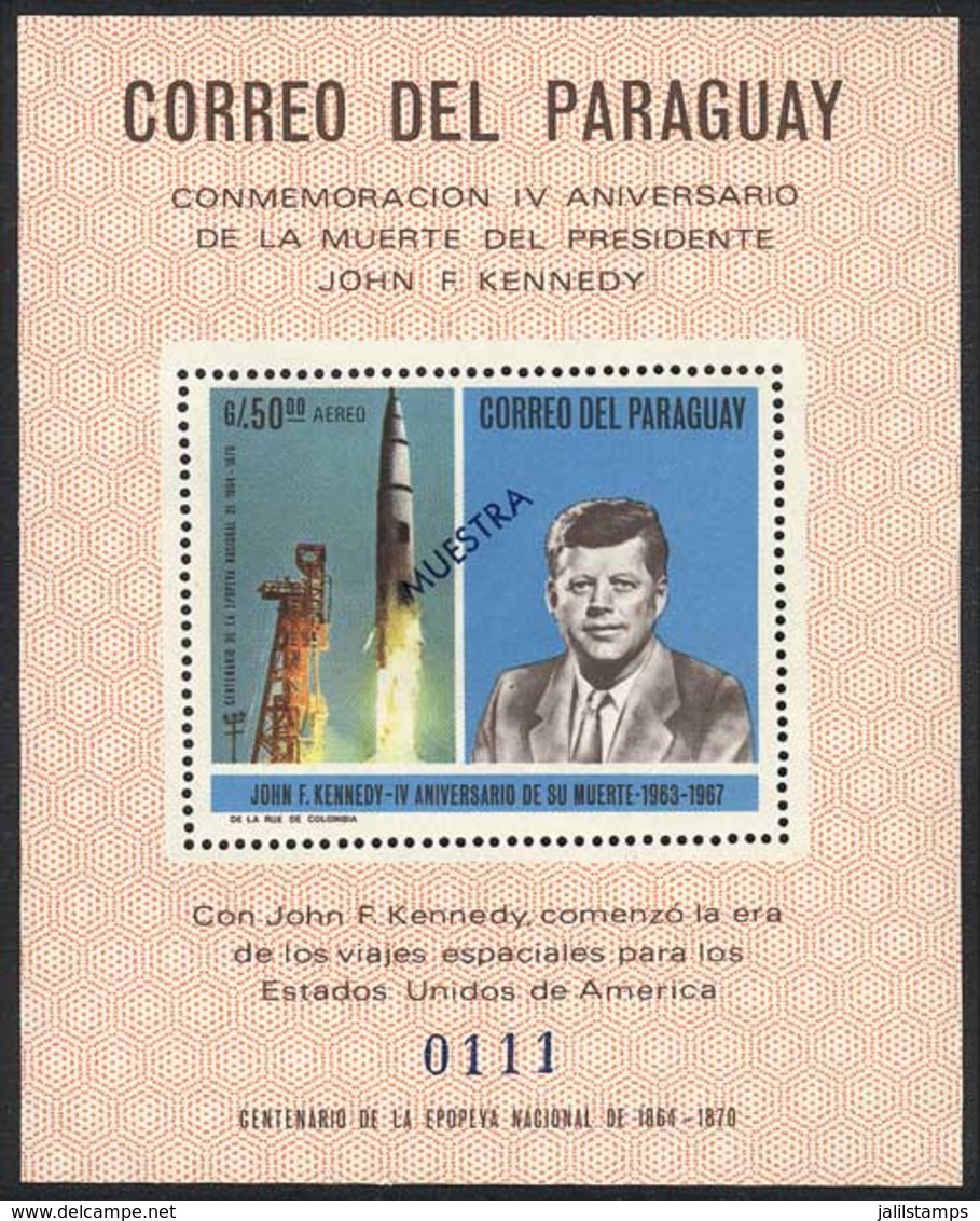 PARAGUAY: Sc.835a, 1964 Space Exploration And John Kennedy, Souvenir Sheet Overprinted MUESTRA (specimen), Excellent Qua - Paraguay