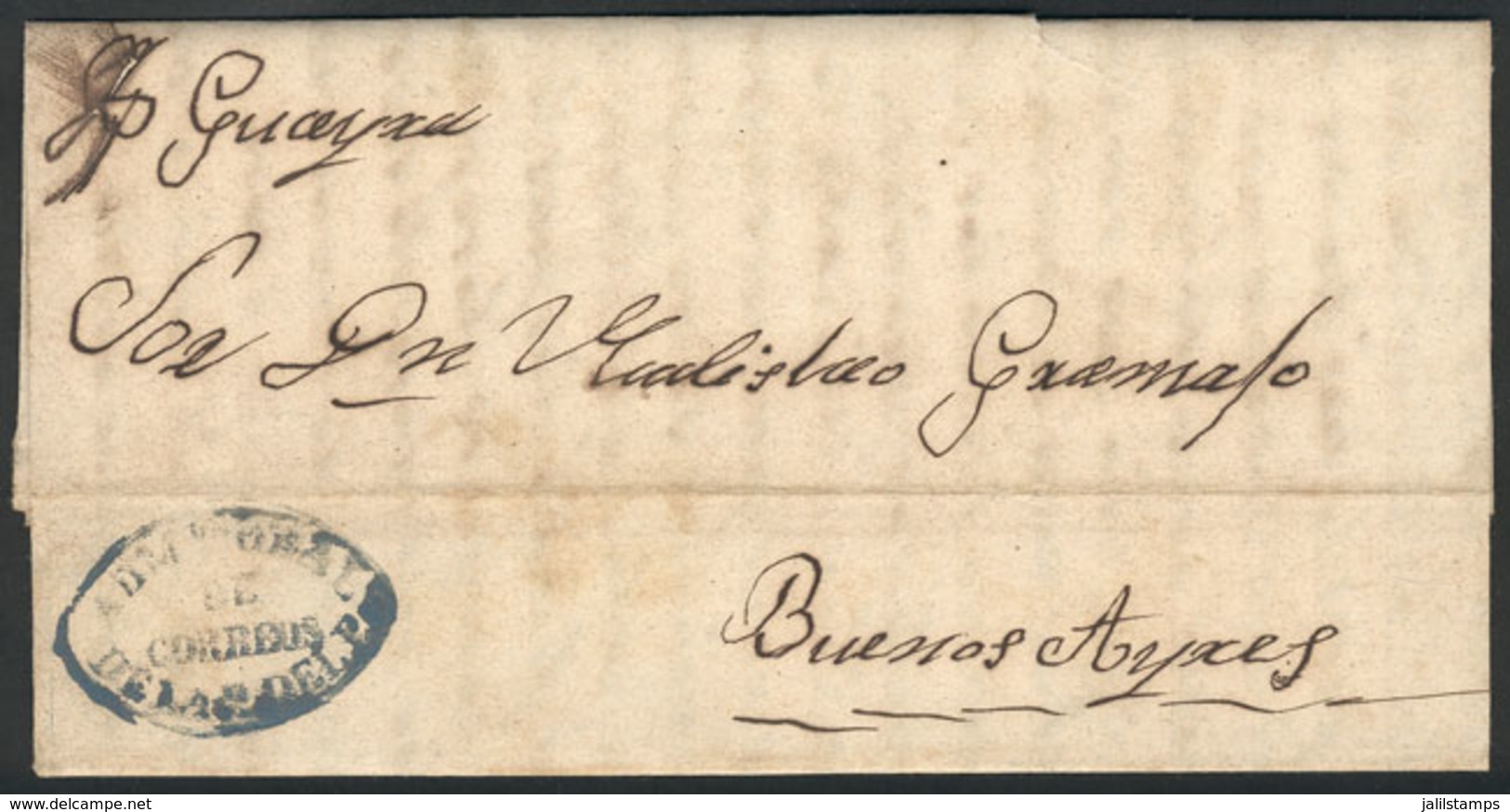 PARAGUAY: "Entire Letter Dated Asunción 20/OC/1858 Sent To Buenos Aires By Steamer ""Guayra"", With The Blue Mark In Ogi - Paraguay