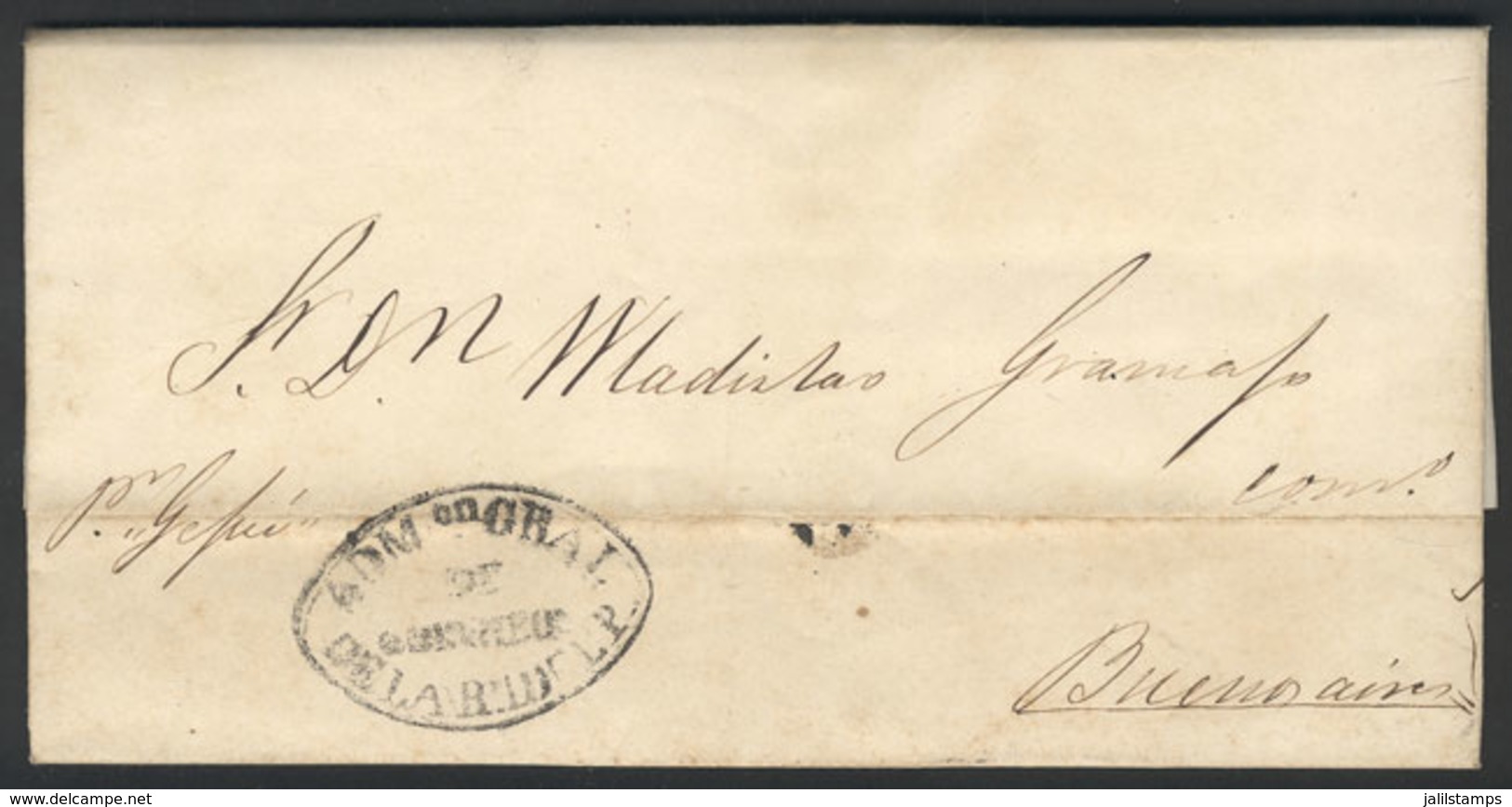 PARAGUAY: "Entire Letter Dated Asunción 11/OC/1859 Sent To Buenos Aires By Steamer ""Jejuy"", With The Blue Mark In Ogiv - Paraguay