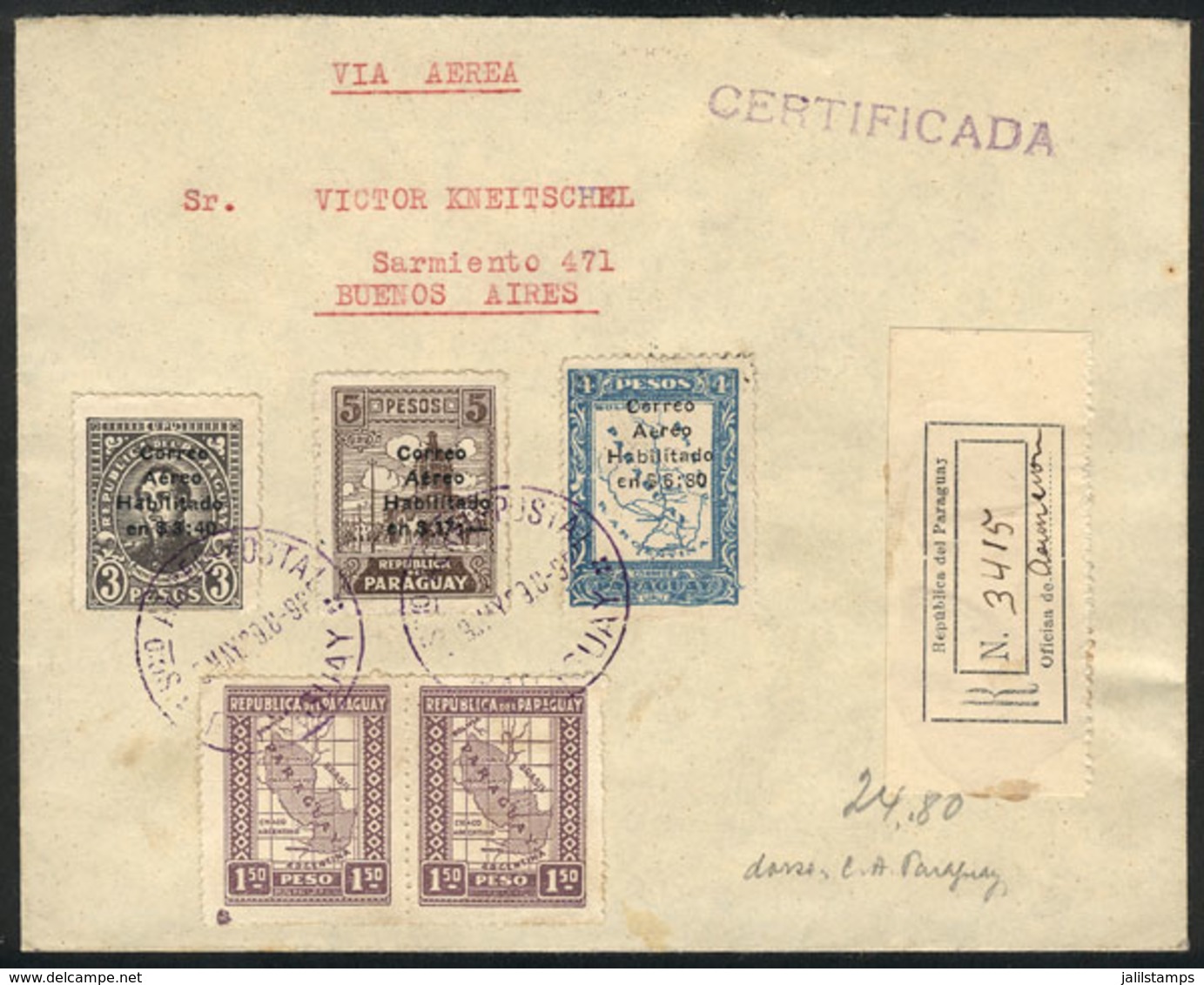 PARAGUAY: Registered Airmail Cover Sent From Asunción To Buenos Aires On 9/MAY/1929, VF Quality! - Paraguay