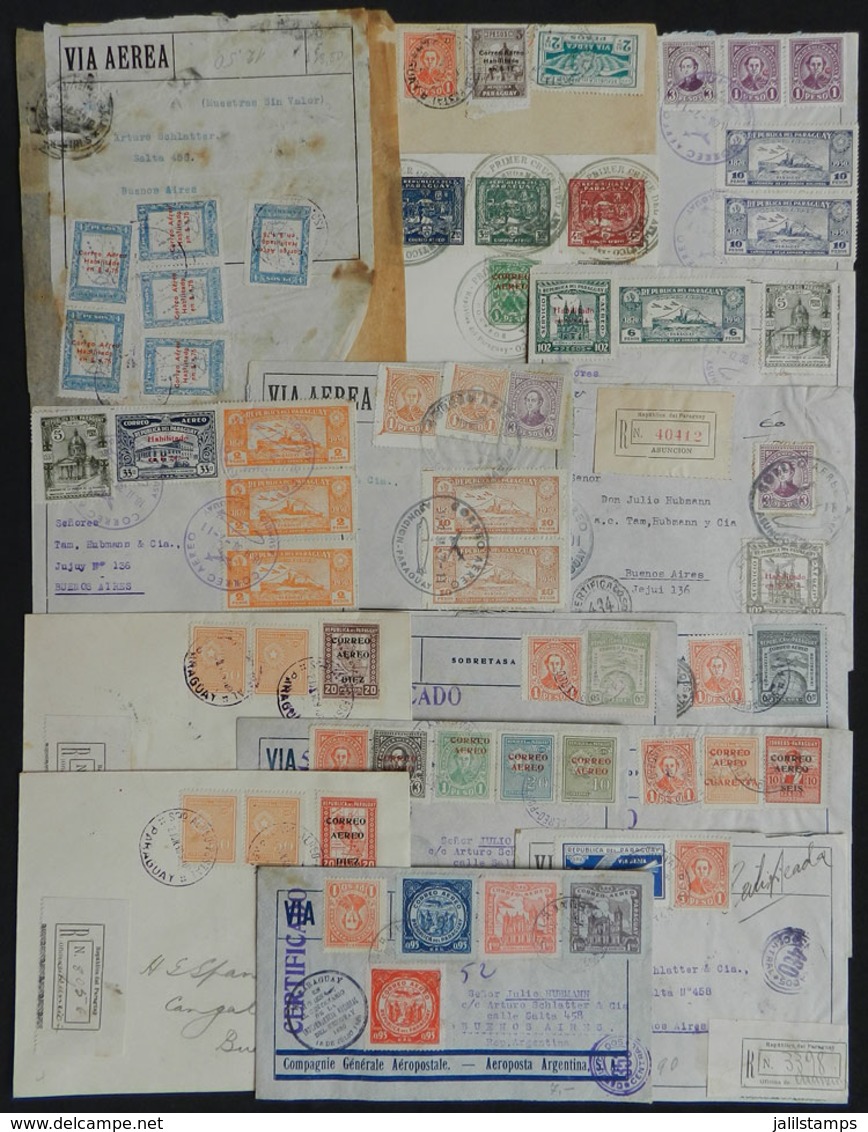 PARAGUAY: 14 Covers + 1 Front + 1 Parcel Post Front, Sent By Airmail From Asunción To Buenos Aires Between 1930 And 1938 - Paraguay