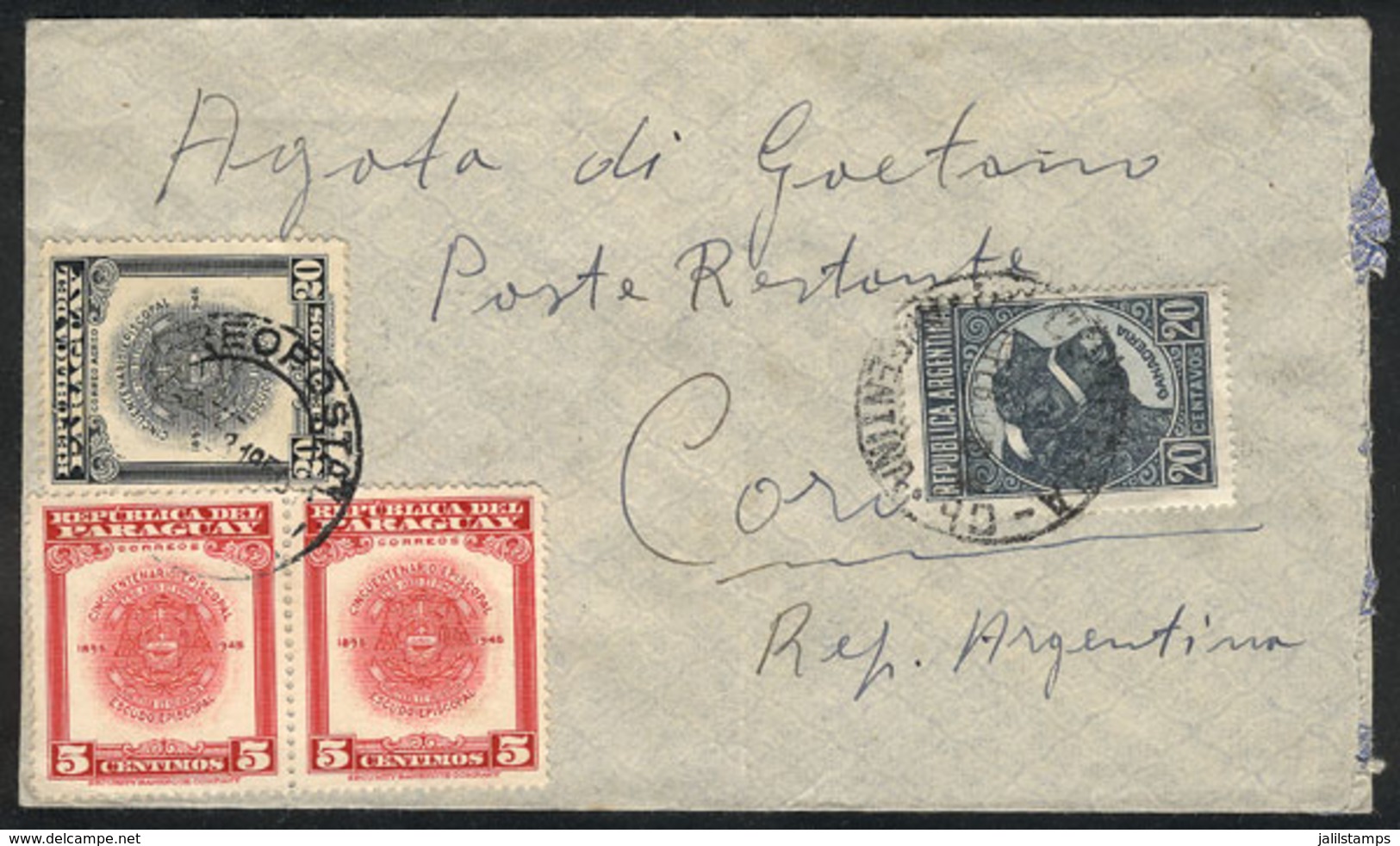 PARAGUAY: MIXED POSTAGE: Airmail Cover Sent To Argentina In FE/1950 Franked With 30c. + Argentina Stamp Of 20c. To Pay T - Paraguay