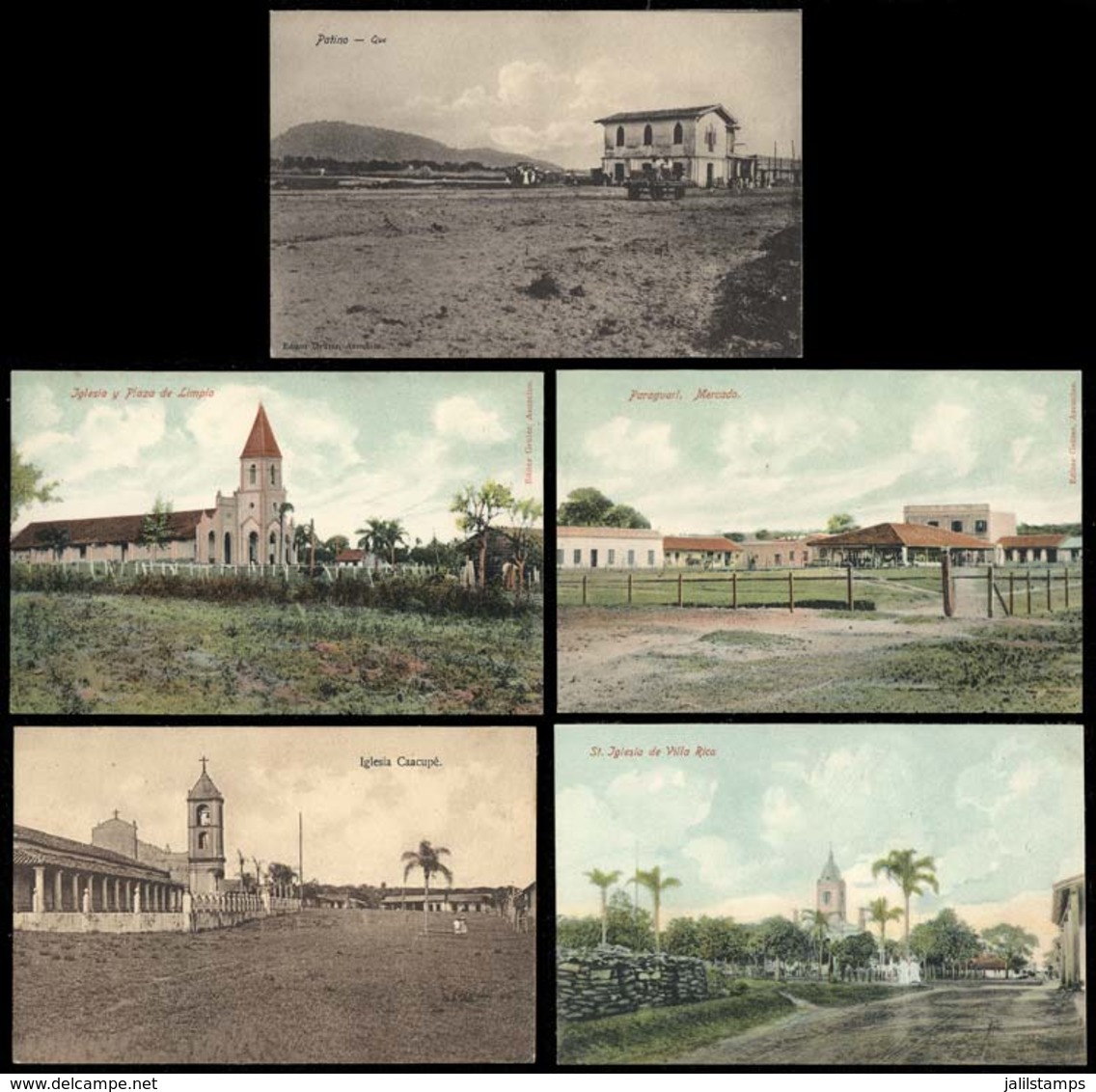 PARAGUAY: 5 Old Postcards With Good Views Of: Patino-Que, Paraguarí, Limpio, Villa Rica And Caacupé, Excellent Quality,  - Paraguay