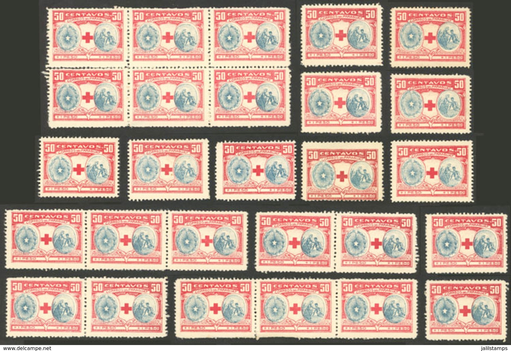 PARAGUAY: Red Cross Cinderella Of The Year 1922, 26 MNH Examples, Excellent Quality! - Paraguay